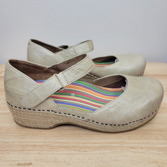 Dansko Sand Dollar Jute Mary Jane Leather Clog Size 7.5-8 Wedge Platform Comfort - Picture 2 of 15
